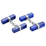 Carica l'immagine nel visualizzatore Galleria, Gemelli doppi in argento lapislazzulo a barrette quadrate