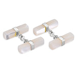 Carica l'immagine nel visualizzatore Galleria, Gemelli doppi in argento e madreperla a barrette quadrate