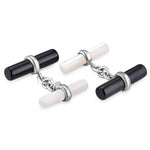 Carica l'immagine nel visualizzatore Galleria, Gemelli doppi in argento onice e madreperla a barrette