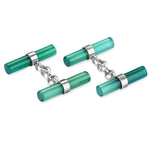 Carica l'immagine nel visualizzatore Galleria, Gemelli doppi in argento e agata verde a barrette