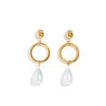 Carica l'immagine nel visualizzatore Galleria, Orecchini pendenti lunghi dorati goccia perlata