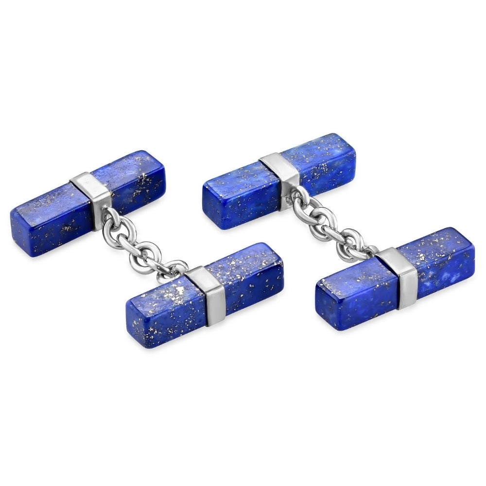 Gemelli doppi in argento lapislazzulo a barrette quadrate