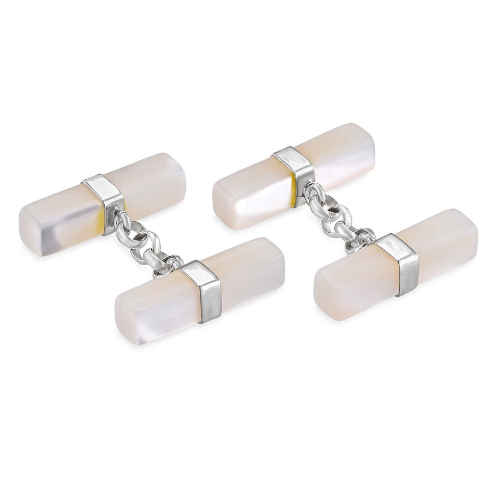 Gemelli doppi in argento e madreperla a barrette quadrate