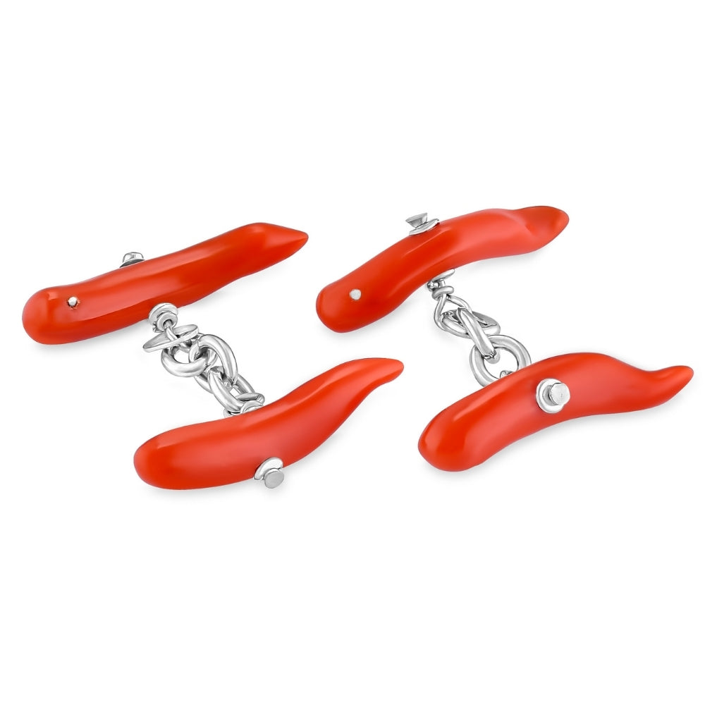 Gemelli doppi in argento e corallo