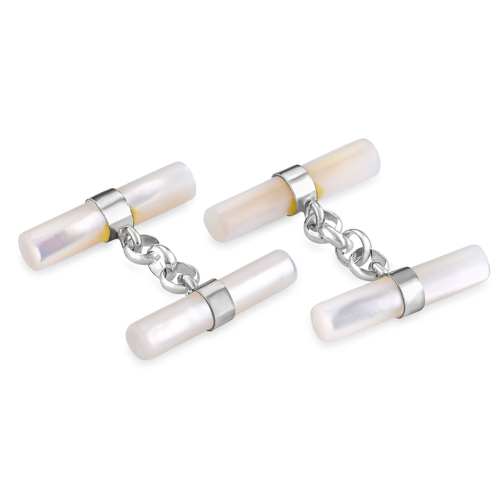 Gemelli doppi in argento e madreperla a barrette