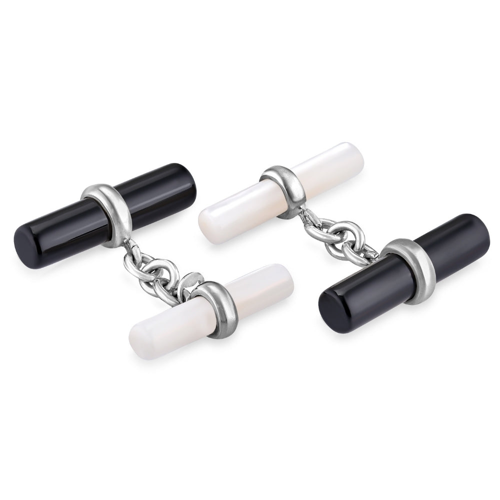 Gemelli doppi in argento onice e madreperla a barrette