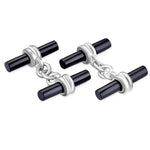 Carica l'immagine nel visualizzatore Galleria, Gemelli doppi in argento e onice a barrette
