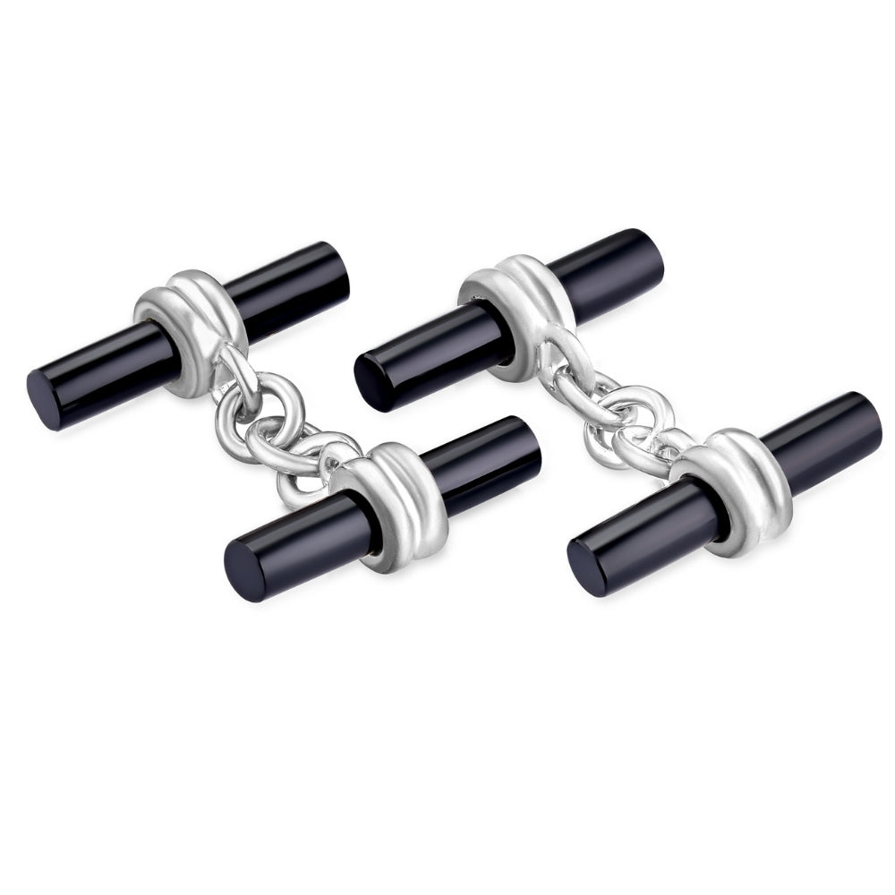 Gemelli doppi in argento e onice a barrette