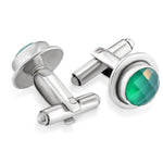 Carica l'immagine nel visualizzatore Galleria, Gemelli da polso argento e agata verde sfaccettata
