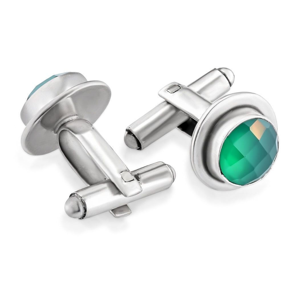 Gemelli da polso argento e agata verde sfaccettata