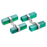 Carica l'immagine nel visualizzatore Galleria, Gemelli doppi in argento agata verde a barrette quadrate
